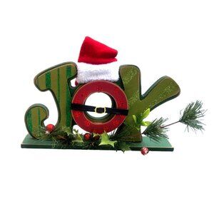 "JOY" WOODEN CHRISTMAS TABLETOP CENTERPIECE DECORE 12" X 8"